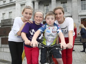 free pic no repro fee Gillian O'Gorman, Emer Hunt, David and Aisling O'Gorman all from Glanmire  ,The Journey Begins at the 12th Annual Tour de Munster Charity Cycle In aid of Down Syndrome Ireland at City Hall Cork ,Cycling legend Sean Kelly today led 140 amateur cyclists from the City Hall in Cork on a 640km Charity Cycle around the six counties of Munster, which will take place over the next four days, with all proceeds going to Down Syndrome Ireland picture by GMC Photography 087 8537228 more info contact Mary Quille  Fuzion Communications   021 4271234   086 866 2225