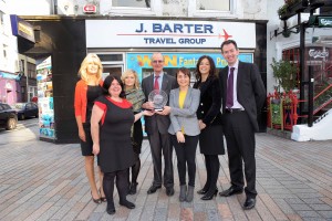  14/10/15 George Barter of the  J. Barter Travel group photographed with the Cork Business Association 3rd Quarter Medium Business of the Year Award with Tom Randles MD and staff members Janet Quinlan, Caroline Kelly, Katarina Trnikova, Niamh O'Donovan and Sarah Brady. Photo: Billy macGill
