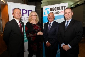 EEXXjob 07/10/2015 Echo News/Irish Examiner. CIPD HR Interview and Social Evening, with Dr. Cliodhna MacKenzie in conversation with Charlie Dolan, Chartered FCIPD, The Darker Side of HR, sponsored by RecruitIreland.com at Devere Hall, UCC Campus, Cork. Conor O'Connell, Chairman CIPD, Dr. Cliodhna MacKenzie, Senior Lecturer UCC, Charlie Dolan, FCIPD and Rona O'Callaghan, RecruitIreland.com Picture: Jim Coughlan.