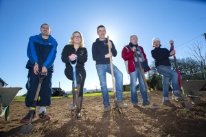 24/02/2016. FREE TO USE IMAGE. Pictured at the brand new Kitchen Garden to the tune of €3,000 presented by GIY and Cully & Sully at the Cork Association for Autism centre in Mogeely Cork are from left   service user Eamonn Rodgers, Rena O'Donovan Cully & Sully, Michael Kelly founder of GIY, service user Cathal Cronin and Emma Hutchinson Horticultural co-ordination at the Cork Association for Autism. Photograph Patrick Browne.   Release.  €3,000 Kitchen Garden planted at Cork Association for Autism by GIY and Cully & Sully   A brand new Kitchen Garden to the tune of €3,000 in being planted today (February 24th) at the Cork Association for Autism centre in Mogeely by GIY and Cully & Sully.   Late last year GIY and Cully & Sully teamed up to launch a fun Grow at Work campaign dubbed #GivePeasAChance challenging teams to grow food at work and offering the winners a food garden worth €3,000 to donate to a charity or community group of their choice plus €2,000 worth of vouchers for Ballymaloe House and Cookery School for the winning team.   Out of 450 companies who took part in #GivePeasAChance the competitions winning team was a group of 5 chiropractors from Optimal Chiropractic in Cork who chose to present the Cork Association for Autism with the prize of the €3,000 GIY Food Garden.   Crobally Service Centre in Mogeely provides residential care and respite care to 30 service users and just last week an additional building was officially opened at the centre, enabling the Cork Association for Autism to support 14 day service users aged between 18-28. The service provides person centred support and skill development programs to adults on the Autism spectrum throughout Cork.   Each individual on the programme has a person centered plan in place which focuses on the interests of the service user and their objectives in life. The new Kitchen garden will offer services users one to one horticultural therapy according to Horticultural Co-ordinator at the ce