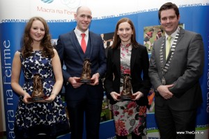 Eilis Ahern, Colm Stenson and Marie Murphy with Sean Finan, Macra National President, after their win at the Macra National Leadership Awards.