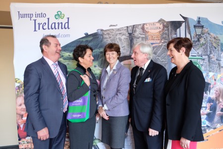  07/03/2016, Philadelphia – Tourism Ireland, together with tourism companies from around the island of Ireland is mounting a major presence at this year’s Philadelphia Flower Show, to target the growing number of Americans interested in visiting our gardens. PIC SHOWS: Michael Martin, Fota House, Arboretum & Gardens; Margaret Jeffares, Good Food Ireland; Alison Metcalfe, Tourism Ireland; Francis Brennan, Park Hotel Kenmare; and Jenny De Saulles, Fáilte Ireland, on the Tourism Ireland stand at the Philadelphia Flower Show. Pic – James Higgins (no repro fee) Further press info – Sinéad Grace, Tourism Ireland 087 685 9027