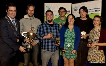 Winners of the Macra na Feirme Amateur Drama Final are Clonakilty Macra. (l-r) Sean Finan, Greg Mulcahy, Jer Fitzpatrick, John O'Leary, Ann Murphy, Padraig Griffin and Aine Tobin
