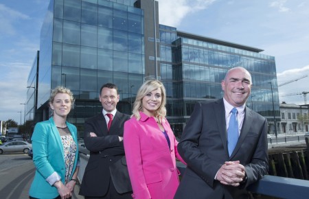 Free Pic no repro fee  Pictured celebrating PwC's move to One Albert Quay, Cork l-r:  Valerie Mulcahy, WGPA Executive Committee member and 10 times all Ireland football Champion;  Anthony Reidy, Assurance Partner, PwC Cork; Anna Geary, WGPA Executive Committee member and former All Ireland winning Camogie Captain and Ger O'Mahoney, PwC Cork Senior Partner.  Pictures by Gerard McCarthy 087 8537228   more info contact Johanna Dehaene 086 8106542