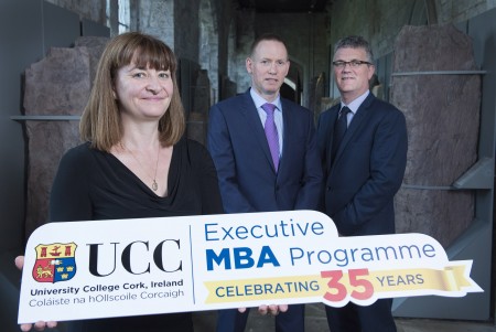 Free Pic no repro fee  Dr. Joan Buckley  Academic Director, UCC Executive MBA , Mr. Pat Roche  Corporate VP, Moog Inc  and  Prof. John O’ Halloran VP for Teaching & Learning, UCC pictured at The UCC Executive MBA 35 Year Celebration in The Staff Common Room, UCC Pictures by Gerard McCarthy 087 8537228   more info contact  Senan Ensko   The UCC Executive MBA   mba@ucc.ie   (0)21 490 2394