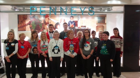 The Penneys team model their Christmas Jumpers for the Cork Simon Christmas Jumper Day which was held in Wilton Shopping Centre on Friday 20th November. L-R Elaine Kavanagh, Janet Bowderen, Nicole Stacey, Fiona Sweeney, Jennifer Twohig, Kane Looney, Cillian McMahon, Hannah Corr-Cowie, Charlotte Templar, Deirdre O' Leary, Elaine Lane, Marian Lyons, Katrina Buckley, Laura Kennelly © Sabrina Horgan, Tel: 087-985 0925 Email: sabrinahorgan1@gmail.com