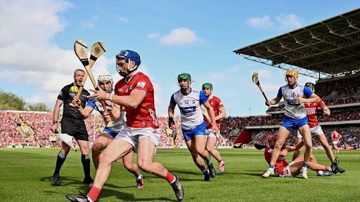 Hurling players competing during the GAA Championship match
